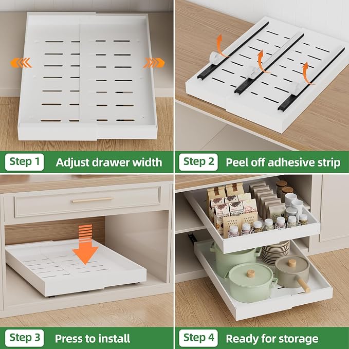 PAKETA 4 Pack Expandable Pull Out Cabinet Organizer,21" Deep | Pull Out Drawers for Cabinets with width from 9" to 14",Sliding Drawers for Cabinets with Upgrade 3 Slide Rails,hold 65 lbs - Image 6