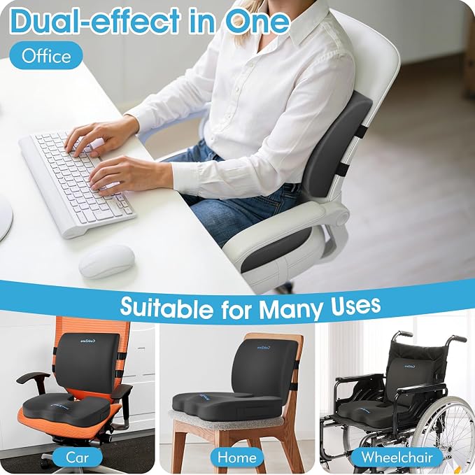 CushZone Seat Cushion, Lumbar Support Pillow with Adjustable Strap-Chair Cushions for Sciatica Pain Relief-with Washable Cover Memory Foam for Car, Travel and Wheelchair-Gray | Ergonomic memory foam for sciatica pain relief, back cushion for car, non-s... - Image 5