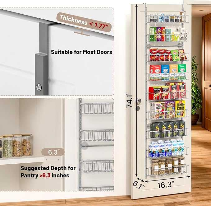 ElegantArray 9-Tier Pantry Door Organizer, Light Gray | Over The Door Pantry Organizer Rack and Storage, Hanging Spice Rack Shelves Door, Home Office Laundry Room Bathroom & Kitchen - Image 2