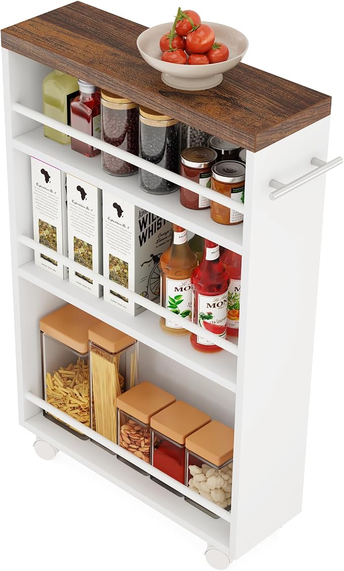 Tribesigns Slim Storage Cart, Rolling Narrow Kitchen Cart on Wheels for Small Place, 4-Tier Slide Out Slim Utility Cart Skinny Laundry Cart with Handle for Kitchen, Bathroom, Laundry - Image 9