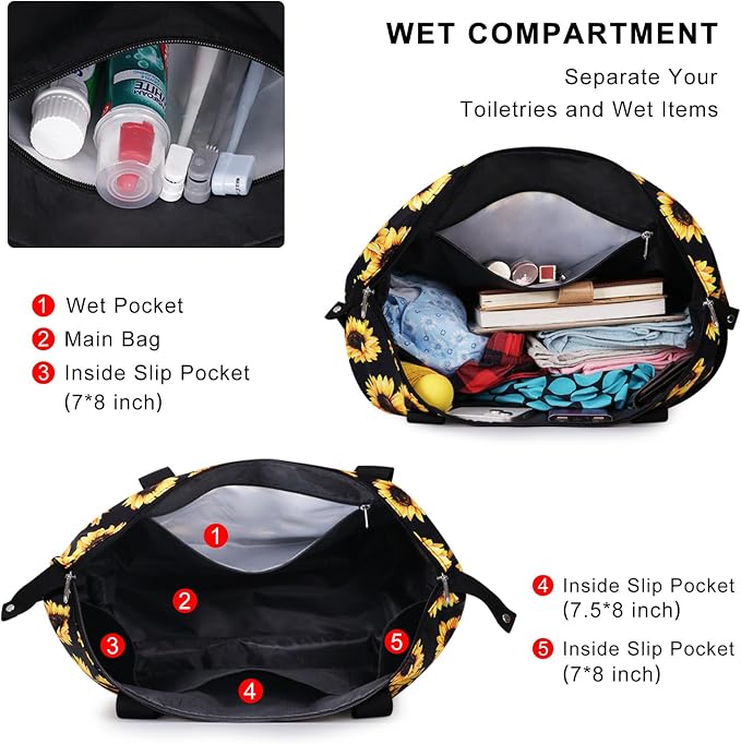 Expandable Duffel Bag for Women with Trolley Sleeve/Wet Pocket Weekender Travel Tote Large Carry On Overnight Luggage - Image 4
