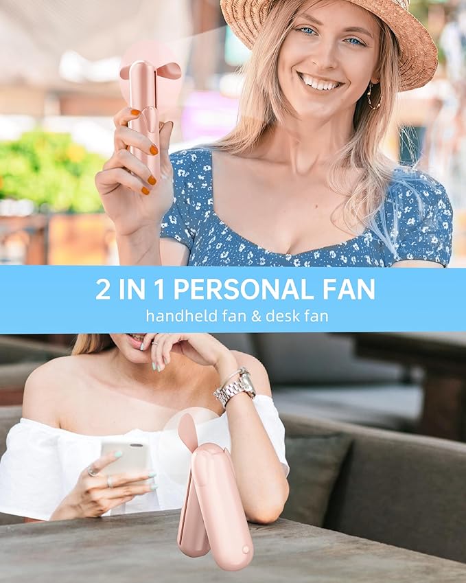 Mini Handheld Fan, Portable Hand Fan with USB Rechargeable, 2000 mAh Battery Operated, 3 Speeds Adjustable, 2 IN 1 Small Personal Pocket Fan for Women Girls Travel Outdoor - Image 6