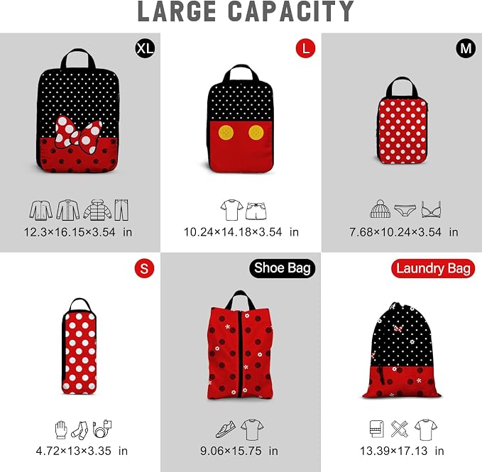 6 Set Travel Packing Cubes for Kids, Cute Compression Bags for Storage Packing with Shoe Bags for Packing In Suitcase, Space Saving Packing Organizers for Luggage Trip and Family Vacation - Image 2