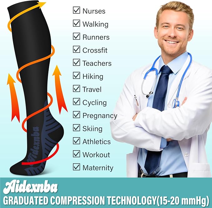 3 Pack Compression Socks - Compression Socks Women and Men, 15-20mmHg, Best for Nurses, Travel, Pregnancy - Image 5