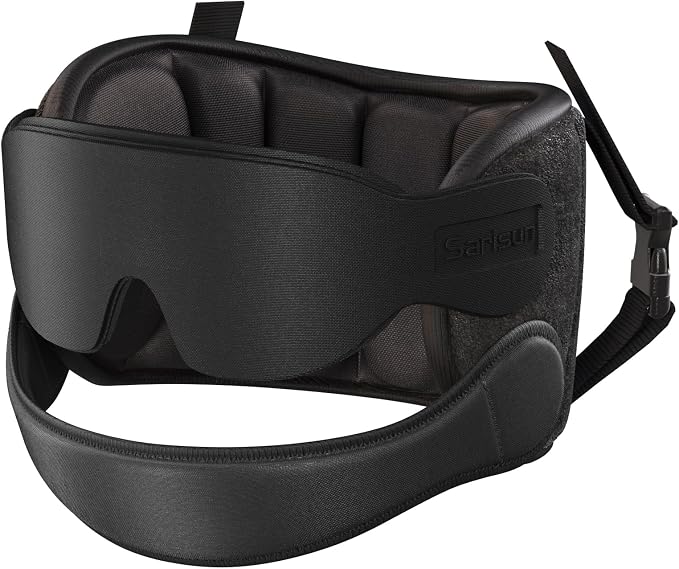 SARISUN Airplane Travel Pillow with Chin Strap, Stable Head Support, Black | Extra Chin Support, Secures to Seat Headrest, Airplane Sleep Without Head Bobbing, 360° Support Plane Pillow for Long Flight by SARISUN