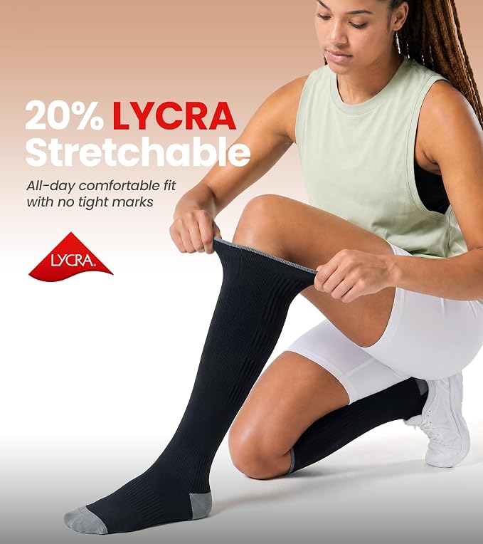Benirap Breathable Compression Socks for Women Men, 15-20 mmHg Knee High Circulation for Travel, Flying, Athletic, 2 pairs - Image 4