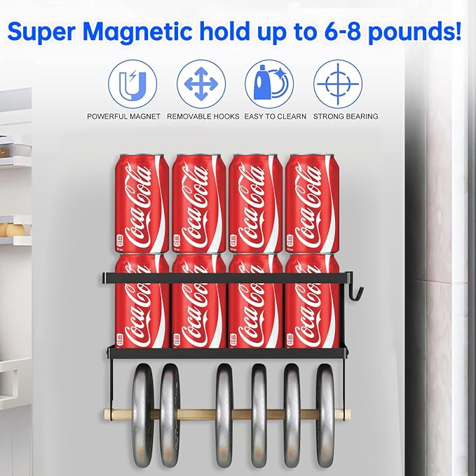 Magnetic Spice Rack for Refrigerator Magnetic Paper Towel Holder for Fridge Magnetic Shelf Magnetic Shelves 2 Hooks Fridge Magnet Organizer Spice Rack Seasoning Organizer Kitchen Storage - Image 6