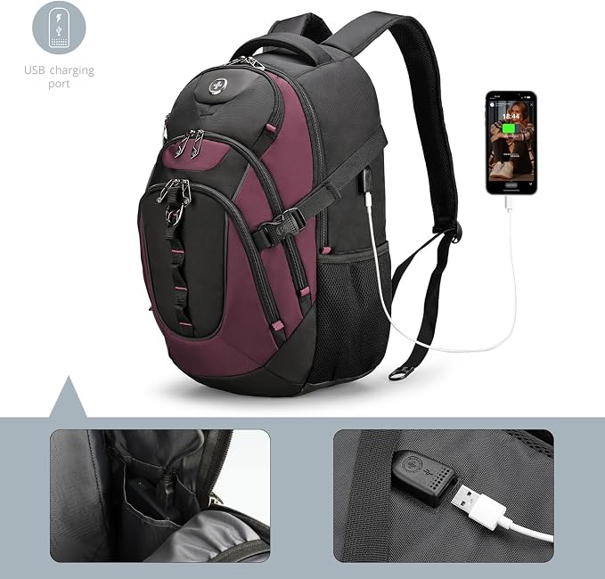 Swissdigital Design Laptop Backpack with USB Charging Port, Travel Backpack Fits 15.6 inches Computer, 31L College School Backpack for Women, Angola red/Black | SD803-44 - Image 8