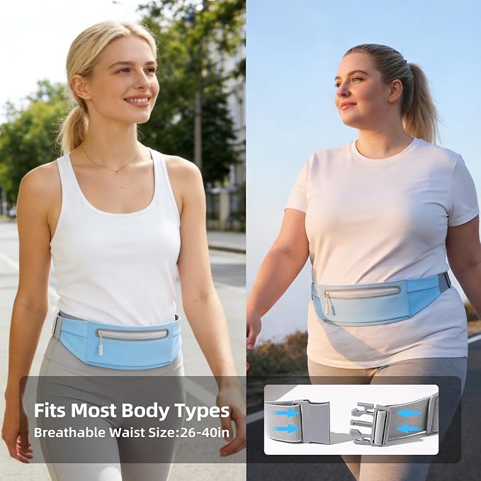Slim Running Belt for Women Men,Phone Holder Waist Pack,Runners Fanny Pack | No-Bounce,Sweat-Proof Pocket,Travel Money Pouch for Gym/Hiking/Cycling,Three pocket,Two Highly Reflective Strips - Image 4