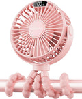 SWEETFULL Portable Stroller Fan with LED Display, 4 Speed Rechargeable Mini Clip On Fan, 360° Rotate Flexible Tripod Better Cooling Small Baby Fan for Car Seat Crib Travel Bike Treadmill (Pink) by SWEETFULL