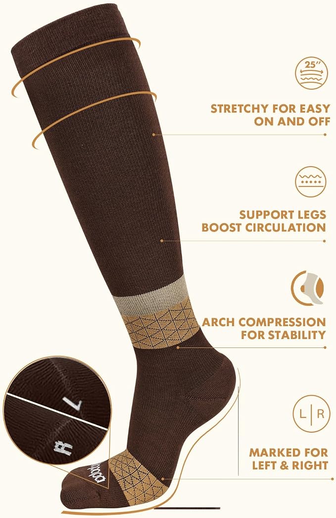 Thick Soft Cotton Compression Socks | 2 Pairs 15-20mmHg Cushioned Soft Breathable Comfortable Knee High Compression Socks for Women Men, Pregnancy Travel Nurse - Image 6