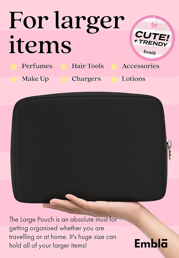 Makeup Bag for Women, Travel Cosmetic Organizer, Waterproof Toiletry Pouch | Large Black Nylon Cosmetic Bag with Zipper, Water-Resistant Beauty Pouch for Purse, Travel Essentials, Make up Case - Image 3