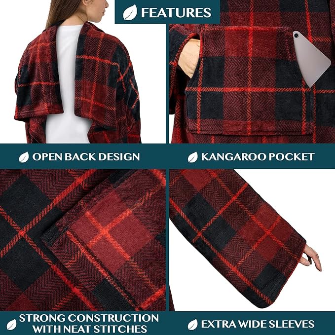 PAVILIA Blanket with Sleeves for Adult Women Men, Soft Warm Wearable Blanket Fleece Wrap Throw, Robe Blanket Gift - Image 3