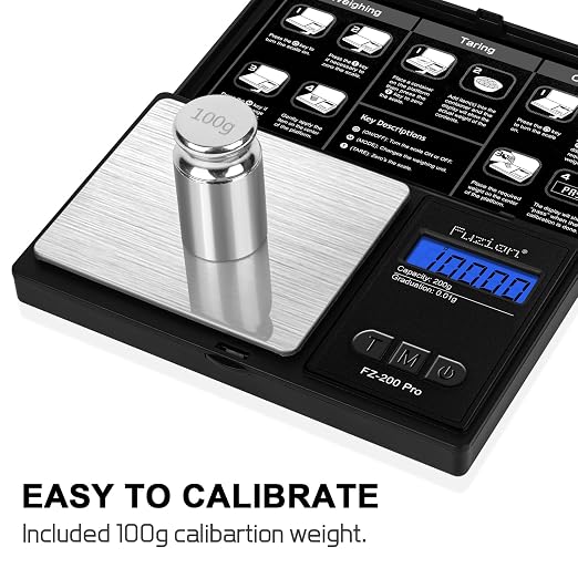 Fuzion Digital Pocket Gram Scale 0.01g x 200g, with 100g Calibration Weight | High Precision, Easy of Use, Tare Function, 6 Modes Ounces Grains, Battery Included, Weighs Jewelry, Coins, Herb, Small Food - Image 3