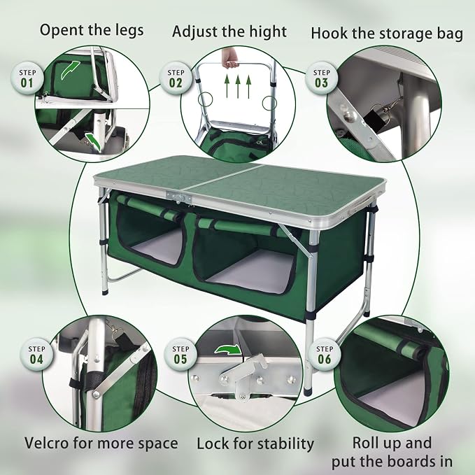 CampLand Outdoor Folding Table Aluminum Lightweight Height Adjustable with Storage Organizer for BBQ, Party, Camping - Image 2