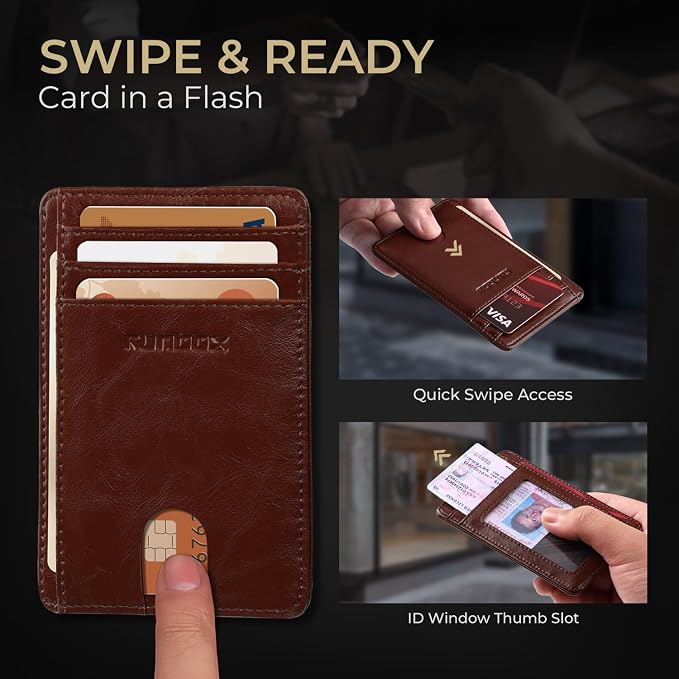 RUNBOX Slim Wallet for Men and Women, RFID Blocking Leather Card Holder | Minimalist 8-slot design fits IDs and credit cards in a thin profile for front pockets, purses, pants and travel - Image 5