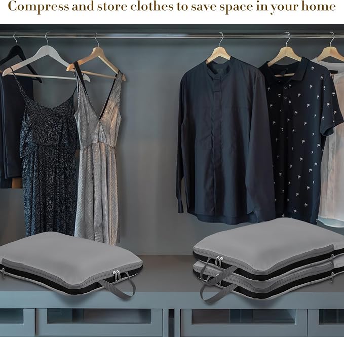 Hosuly 6 Pcs Large Ultralight Compression Packing Cubes for Travel 17.3 x 12.6'' XL Large Expandable Luggage Storage Organizers for Save Space Family Long Trips (Dark Gray) - Image 5