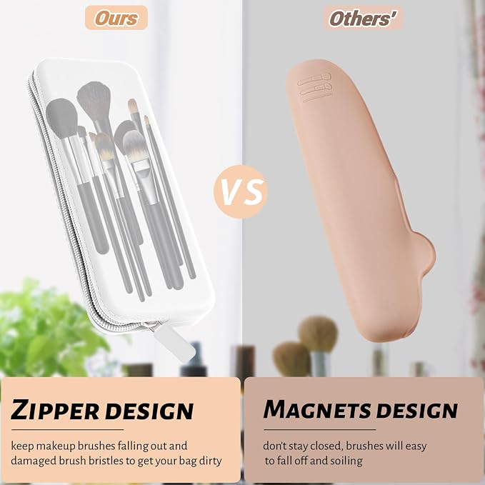 Travel Makeup Brush Holder, Silicone Makeup Brush Bag with Zipper Closure, Makeup Brushes Organizer Case Washable Makeup Pouch Holder Case for Daily, Work, Essentials（White） - Image 5