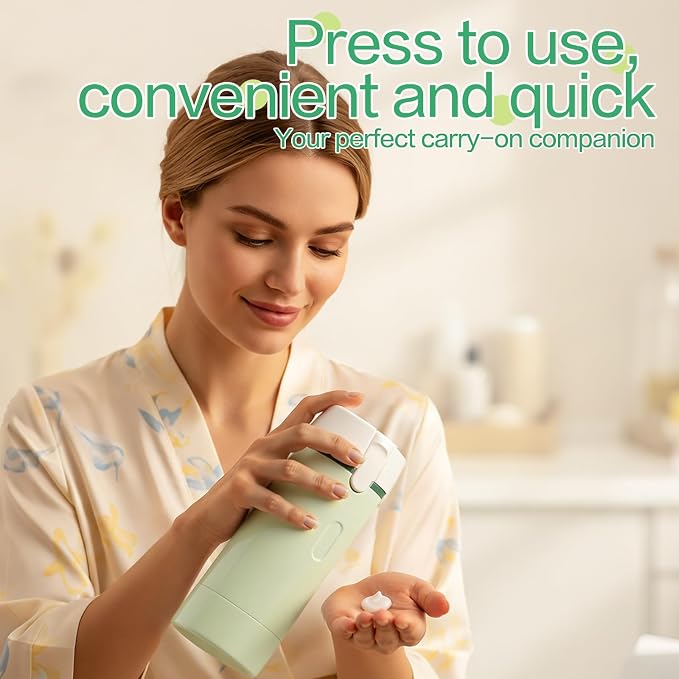 4 in 1 Travel Dispenser Bottle Flying Essentials Camping Toiletries Pump Leak Proof Size Portable Containers Refillable for Shampoo Lotion Creams Body Wash Conditioner Attached Label (White) - Image 2