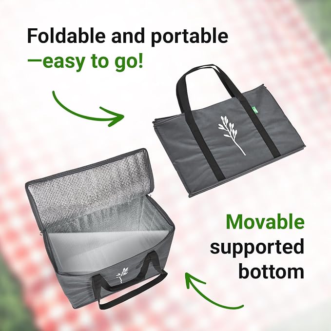 Green Bulldog 2Pack Insulated Grocery Bags – Foldable Reusable Cooler Bags with Handles for Everyday Use, Groceries, Food Delivery, and Shopping – 16”x9”x13”, Gray - Image 5