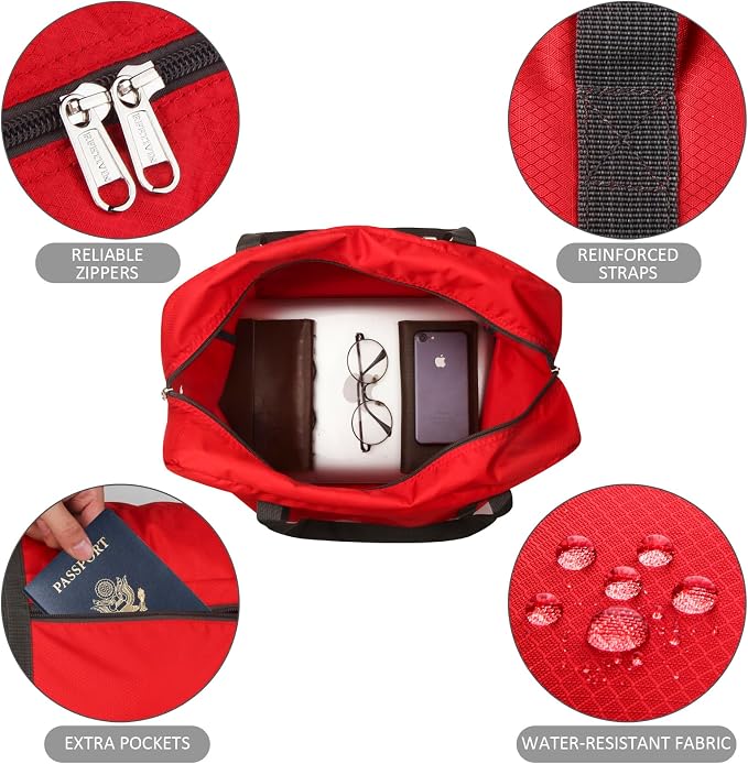 F.FETIVIN Personal item travel bag 17.7x12.6x6.3 for Spirit Airlines Lightweight carry on duffle bag water resistant for Gym,Sports,Vacation(Red) - Image 3