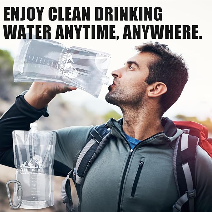 Ancable 64oz Collapsible Water Bottles, 3-Pack Reusable Travel Foldable Water Bottles for Hiking Camping Running Bike, BPA-Free Water Bottle - Image 2