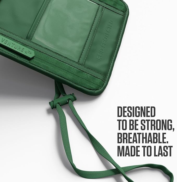 VENTURE 4TH Travel Neck Wallet, RFID Blocking Passport Holder - Sleek Green - Image 4