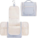 Narwey Striped Hanging Travel Toiletry Bag for Women, Travel Bag for Toiletries, Makeup Bag Organizer Cosmetic Bags Make Up Bags for Women (Greyish Blue Stripe) by Narwey