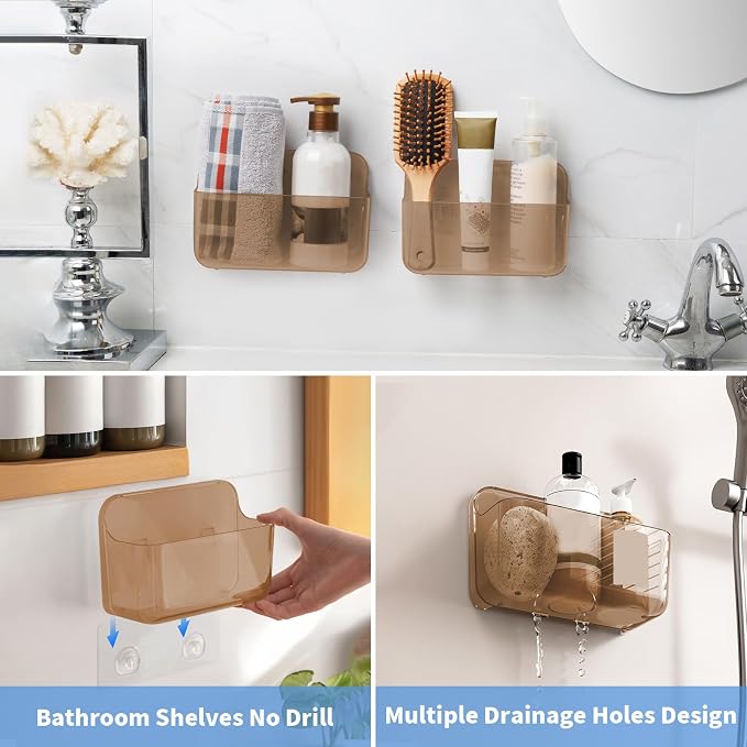 Wall Mount Organizer, 2Pc Small Adhesive Cabinet Door Organizer | Bathroom Shelf for Wall,No Drilling Hang Adhesive Shelf, with Self Adhesive Tapes, for Bathroom, Kitchen, Living Room - Amber - Image 5