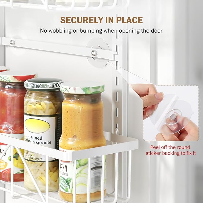 Delamu Adjustable Over the Door Pantry Organizer, 6-Tier Metal Pantry Organization and Storage for Kitchen, Hanging Spice Rack Seasoning Shelves, Cabinet Door Organizer for Easy Install, 16" - Image 4