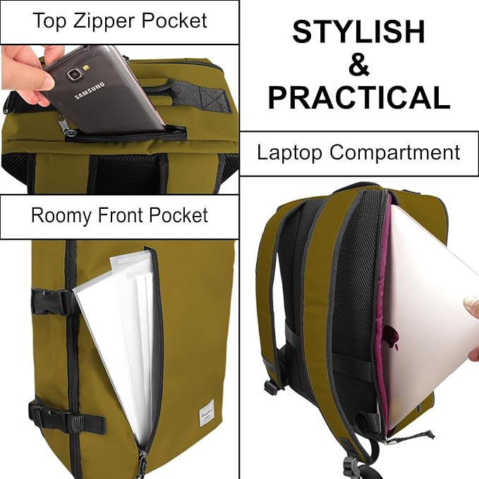 Travel Backpack 21L Minimalist Casual Small Carry-on Daypack 15-inch Laptop Notebook, Overnight Weekender Dark Yellow Mustard - Image 5