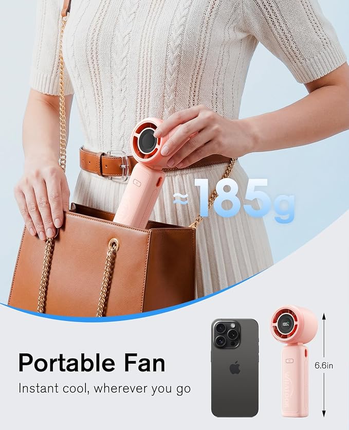 WHATOOK Portable Personal Handheld Fan: High Speed Cooling Fan, 12 Hours Battery Life, USB Rechargeable, Small Essentials for Women Cruise Travel, Beach Vacation (Pink) - Image 5