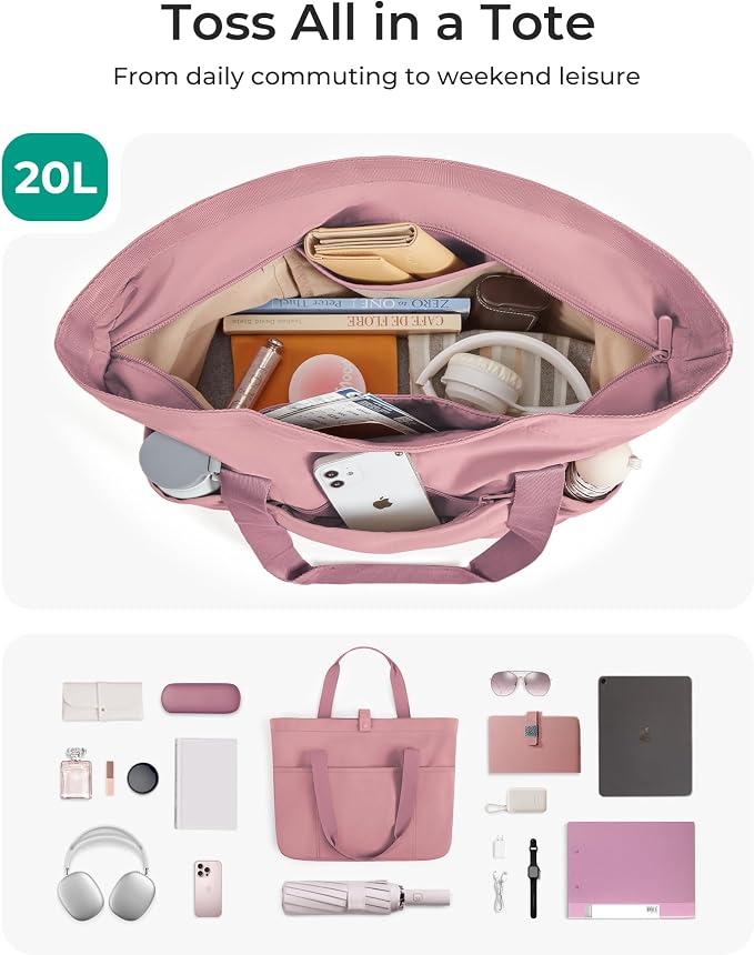 BAGSMART Tote Bag for Women, Foldable Tote Bag With Zipper Travel Shoulder Bag Handbag for Work - Image 7