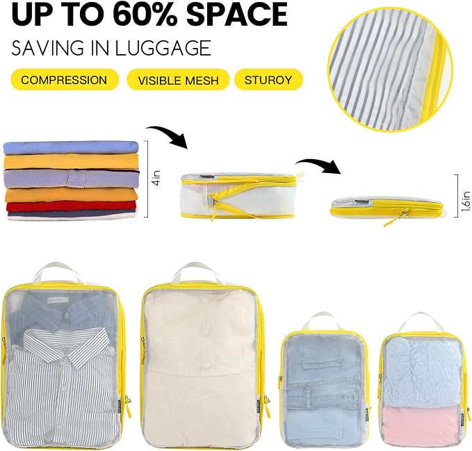 PFEYRPK Lightweight Compression Packing Cubes for Suitcases, Compressible Expandable Travel Packing Organizer with Clear Toiletries and Backpack Bag, Travel Essentials for Carry on Luggage 7 Set - Image 3
