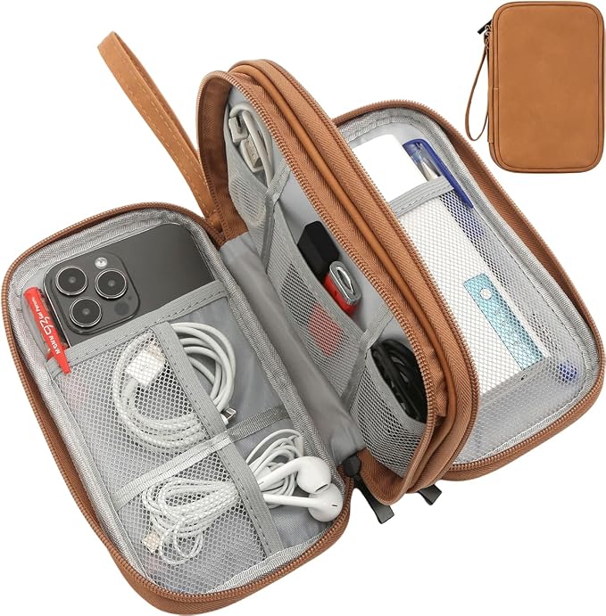 CAAORDKSO Travel Cable Organizer Pouch Electronic Accessories Carry Case Water Resistant Accessories Organizer Pouch Bag for Cable, Cord, Charger, USB, Phone, Power Bank, Earphone (Brown, Medium) by Unknown