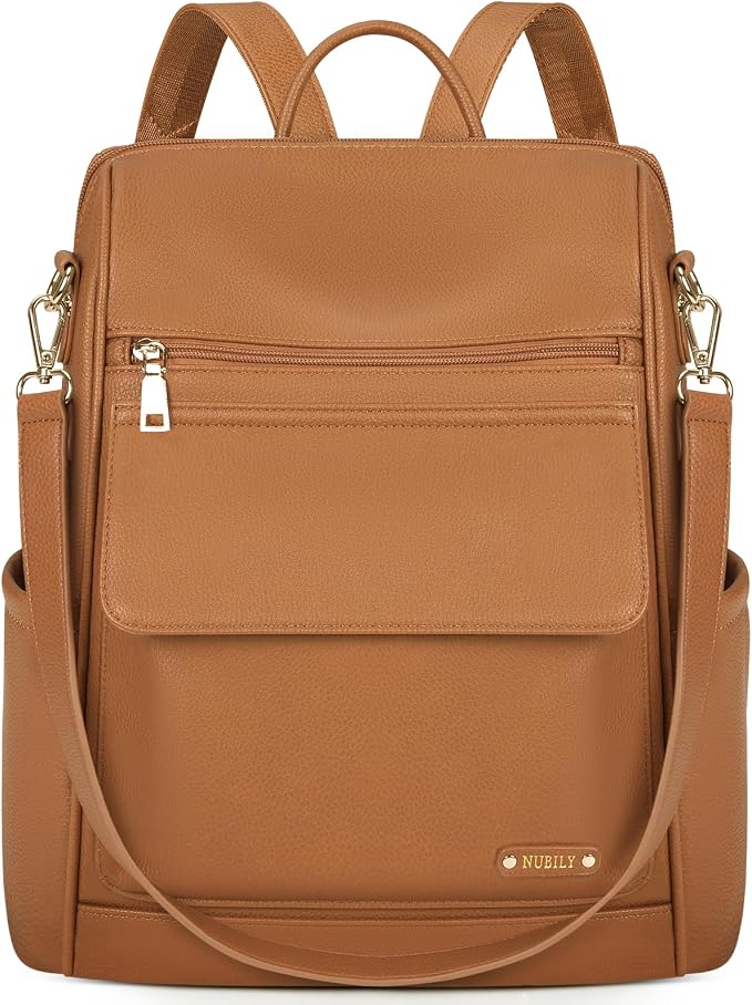 NUBILY Backpack Purse for Women Leather Anti-Theft Mini Backpack Fashion Designer Handbag Convertible Travel Bag Ladies Shoulder Bags, Brown by NUBILY