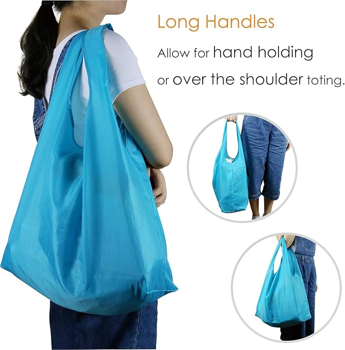 BeeGreen Reusable Grocery Bags Lake Blue Kitchen Bags Bulk Foldable-Machine Washable with Zipper Storage Pouch 50 Packs - Image 4