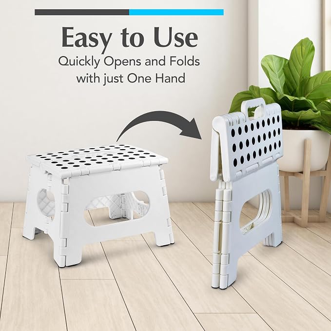 Handy Laundry Folding Step Stool 9 Inch, White, Non-Slip Holds 300 lbs | 9 Inch, White, Foldable Collapsible Step Stool, Non-Slip, Holds 300 lbs, Kitchen Bathroom Bedroom, Adults - Image 3