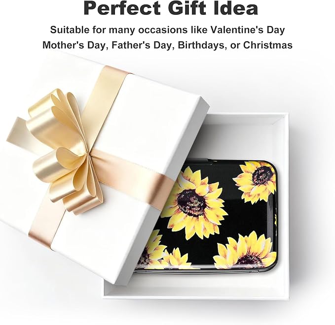 Mini RFID Aluminum Wallet Credit Cards Holder Business Card Case Metal ID Case for Men Women (Yellow sunflower) - Image 7