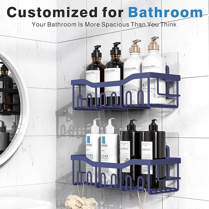 EUDELE 2 Pack Shower Caddy, Adhesive Organizer for Bathroom & Kitchen Storage, No Drilling, Rustproof Stainless Steel Shelf Organizer - Image 2