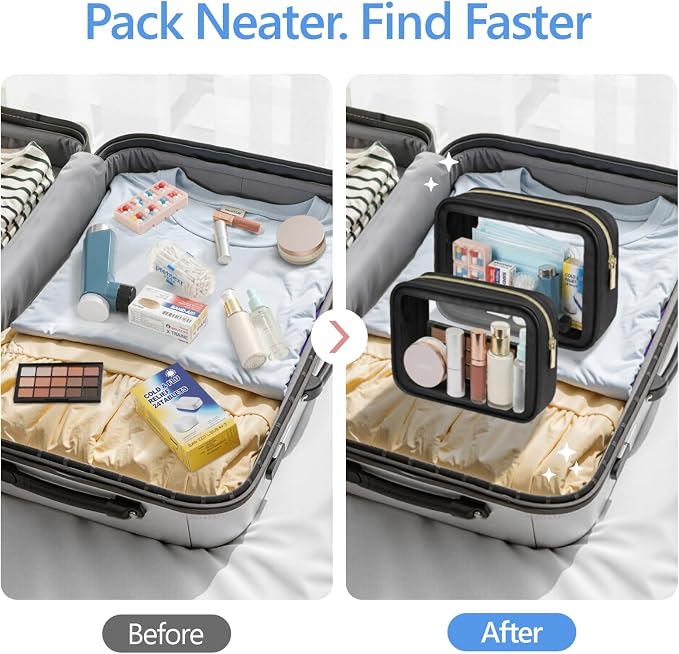 Clear Makeup Bag Foldable - TSA Approved Toiletry Bag for Travel | Metal Zipper, Reinforced Seam, Water Resistant, Medium for Carry-on, Large for Checked Luggage, for Car Storage Organizer - Image 8