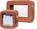 Clear Makeup Case Toiletry Bag Travel Medium Clear Cosmetic Bag with Zipper, Make Up Bag Organizer Traveling TSA Approved Transparent Bag Car for Essentials, Mini & Medium, Brown by POPVIBE