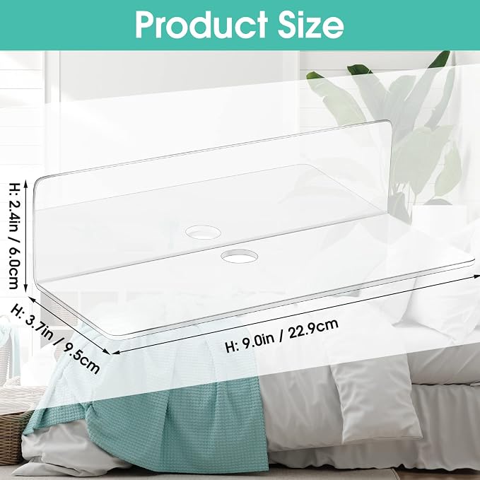 Maitys 8 Pcs Clear Acrylic Floating Shelves Back to School Supplies 9 Inches Adhesive Wall Mounted Shelves No Drill Hanging Acrylic Wall Display for Living Room Bathroom Bedroom Kitchen Office - Image 2