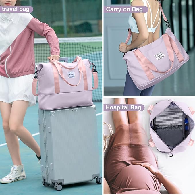 Travel Duffel Bag, Sports Tote Gym Bag, Shoulder Weekender Overnight Bag for Women - Image 3