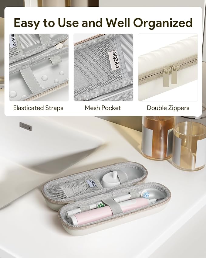 SQERO Electric Toothbrush Case for Oral-B Pro/iO/Philips Sonicare | Waterproof Traveling Toothbrush Storage Bag with Mesh Pocket Covers Protection - Image 3