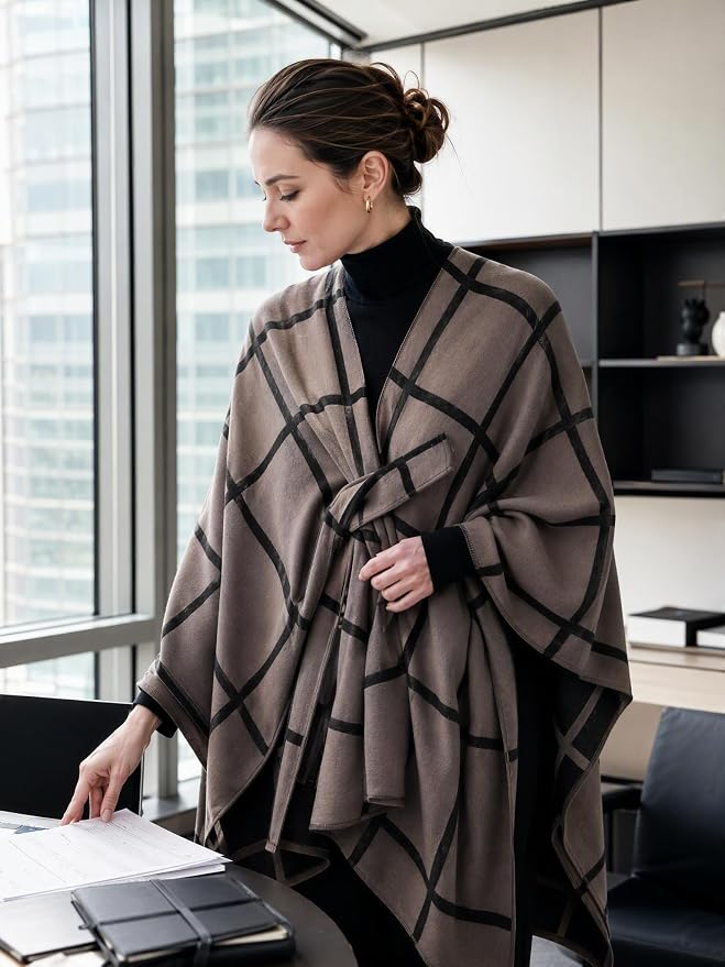 Shawl Wraps for Women Reversible Open Front Ruana Poncho Soft Cozy Cardigan for Fall and Winter - Image 9
