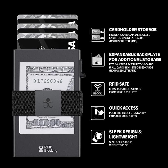 SEMORID RFID Blocking Slim Card Holder Wallet for Men Wallet Minimalist | Durable Expandable Backplate Compact Smart Metal Pop Up Wallet Front Pocket Holds 12+ Cards Plus Cash, Birthady Gifts for Men - Image 8