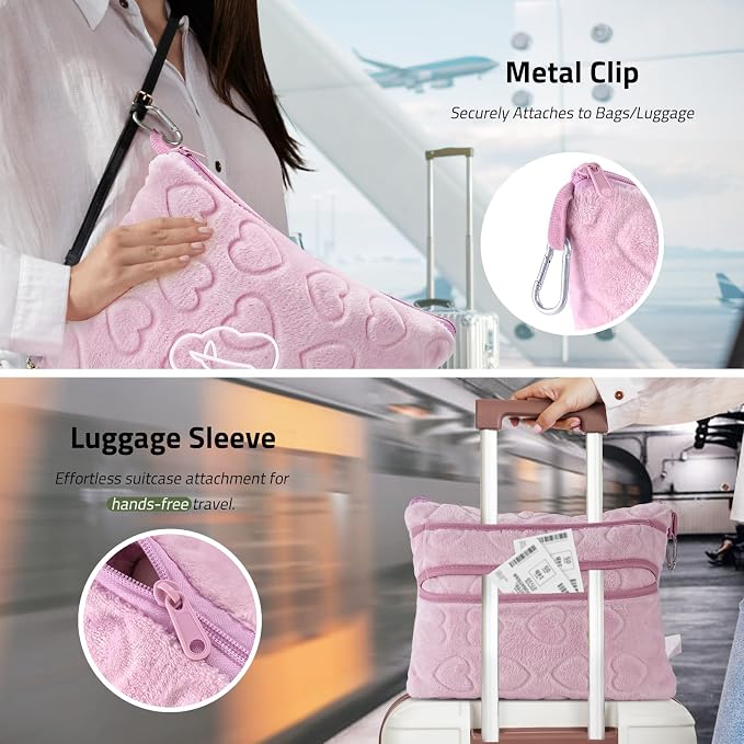Travel Blanket, Airplane Blanket, Ultra-Soft, Warm & Lightweight, 65x40 in, Outdoor Blanket Essentials for Women, Men & Kids, Included Eye Mask, Luggage Sleeve & Backpack Clip Heart Pink - Image 5