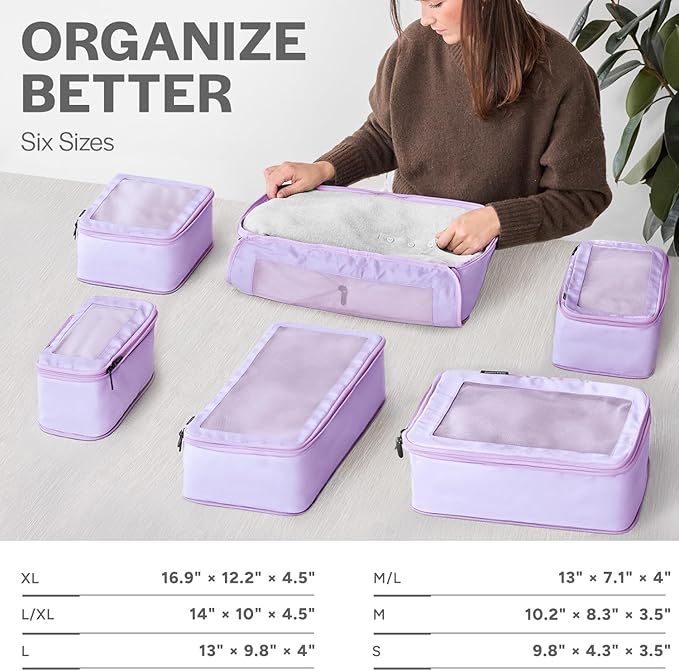 Compression Packing Cubes for Travel - Luggage Organizer Bags - Double Zipper Packing Cubes for Suitcases (12-Pack, Purple) - Image 3