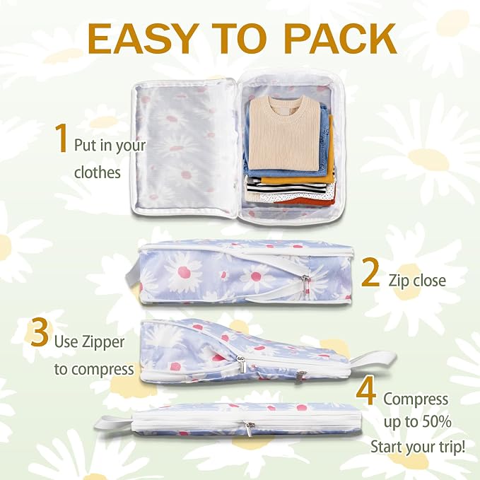 6 Pcs Compression Packing Cubes for Travel, Waterproof Luggage Organizer Washable Storage Bags Set - Packaging Cubes for Backpack Travel and Carry-Ons - Image 2